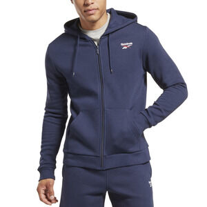 Reebok Men Identity Fleece Chest Logo Full Zip Hoodie Navy Size S
